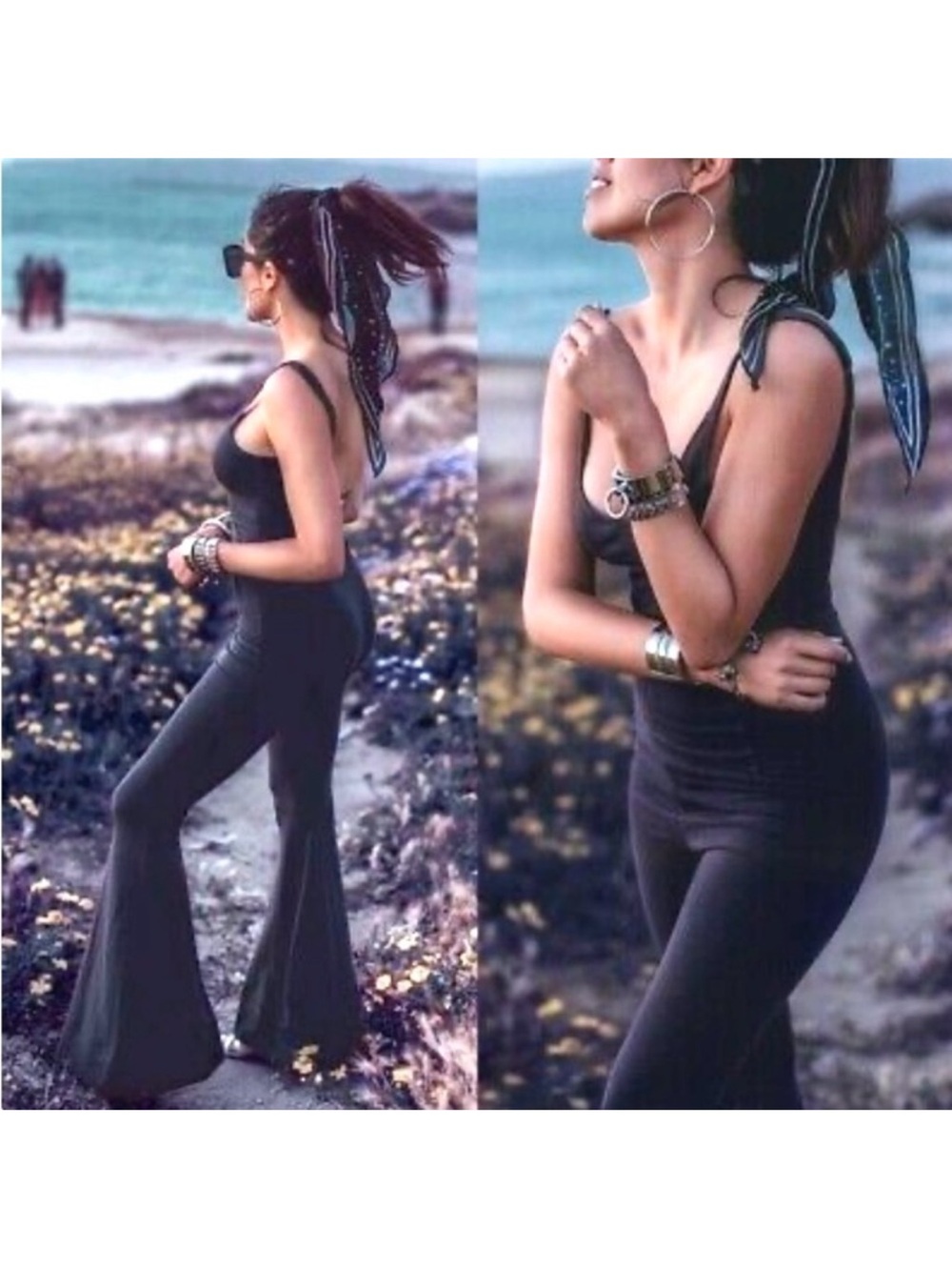 Etsy Kangaroo Pocket Stretchy Organic Cotton Flare Bell Bottom Jumpsuit